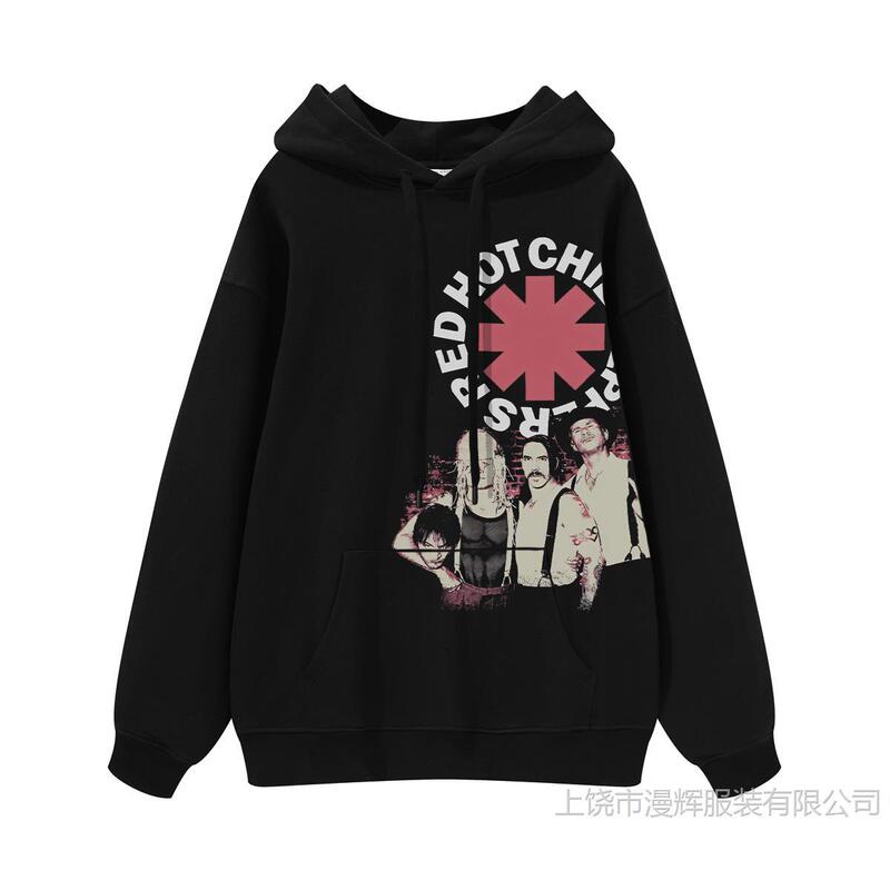 Red Hot Chili Rock Band portrait digital direct injection retro American street hip hop loose hooded sweater Red Hot Chili Rock Band portrait digital direct injection retro American street hip hop loose hooded sweater