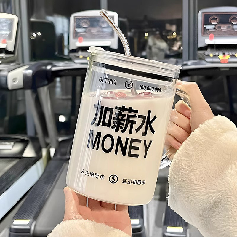 1000 ml large capacity creative scale glass cup simple office summer women with lid with straw high temperature resistance