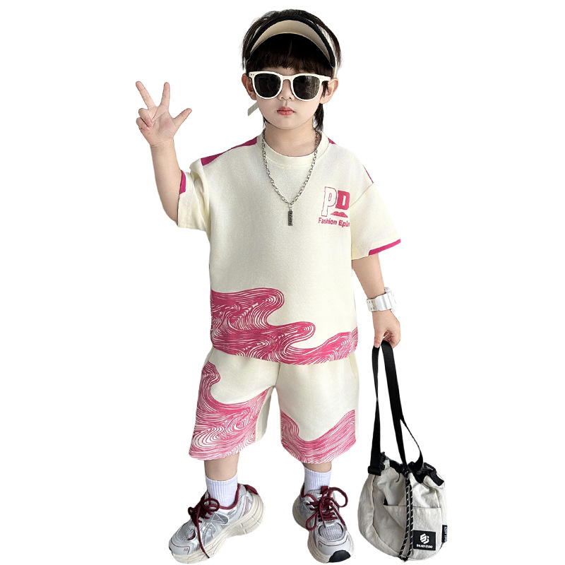 7344 traje de camiseta de manga corta para niños pantalones cortos guapos de verano para niños 2025 nueva ropa deportiva de media manga para bebés 3