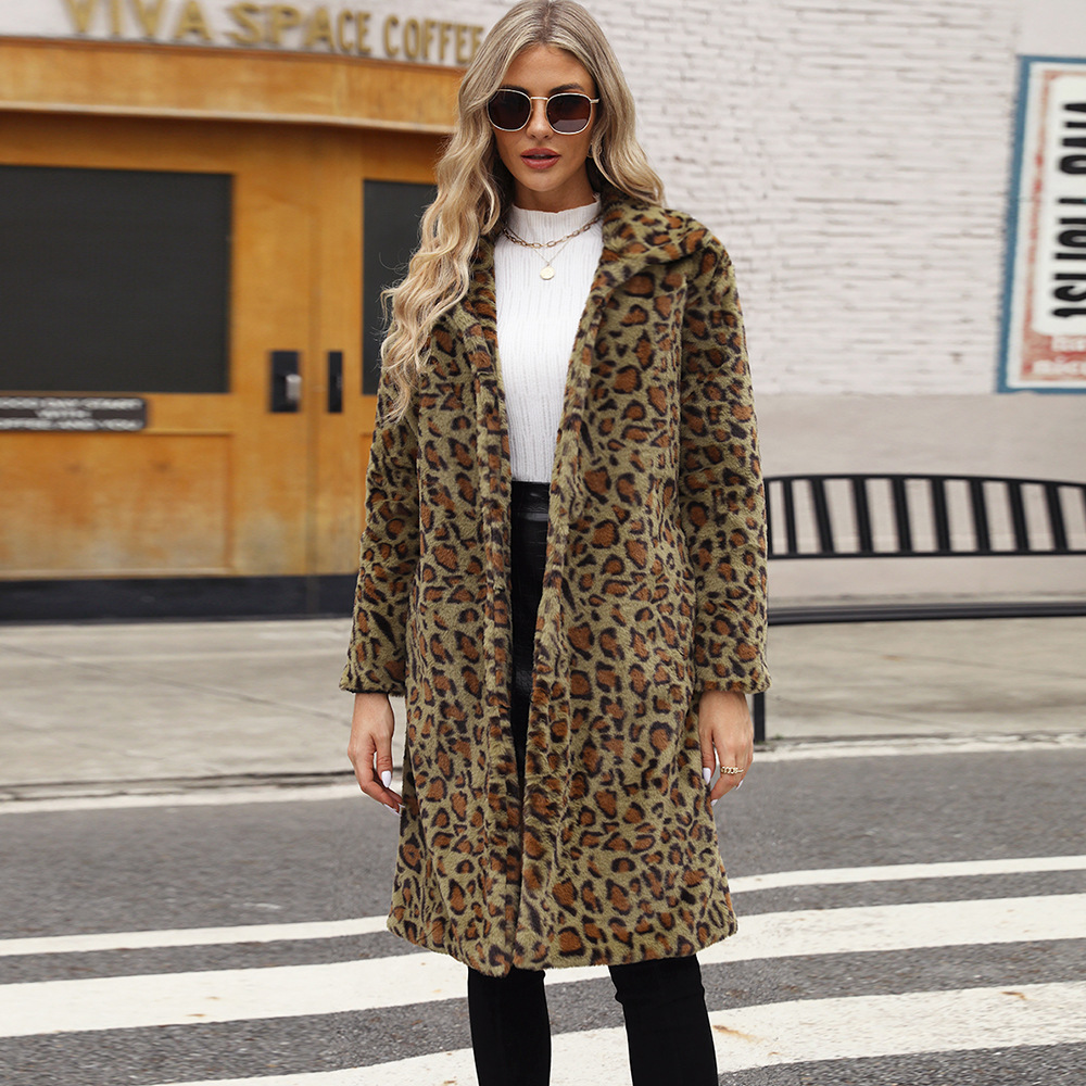 Women's Clothing hot selling leopard print fur plush lapel coat long fashionable autumn and winter new style_voghion.com