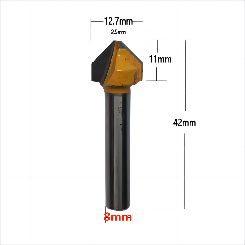 Salida 6MM mango de cabeza plana 90 grados en forma de V cuchillo 6*1/2*2,5 MM diámetro exterior 12,7 MM amarillo