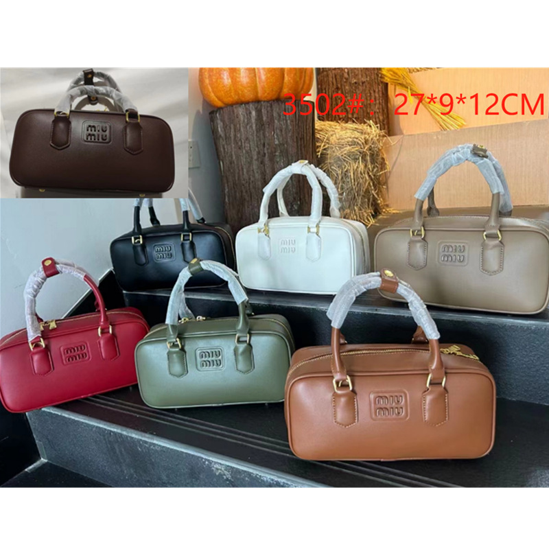 Cross-Border Wholesale Miu Classic Style Plain Bowling Bag Retro High-End Single Shoulder Crossbody Bag Hand-Held Crossbody Bag for Women Cross-Border Wholesale Miu Classic Style Plain Bowling Bag Retro High-End Single Shoulder Crossbody Bag Hand-Held Crossbody Bag for Women