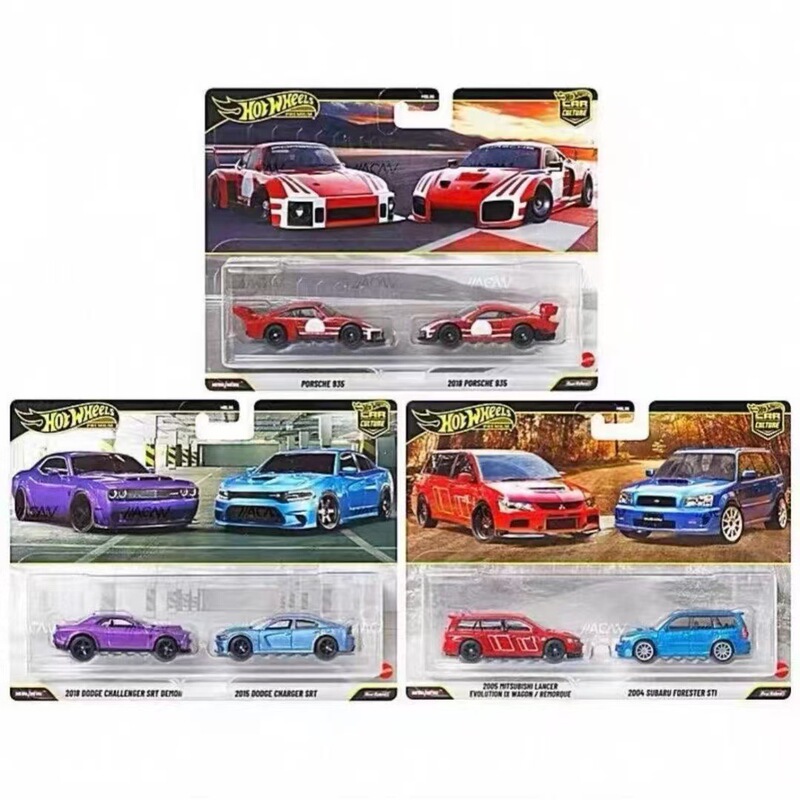 Hot Wheels Hbl96 Double Car Set Car Culture Dodge Porsche 935 Subaru Simulation Alloy Car Model