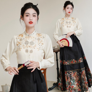 Real shot new Chinese heavy industry embroidery satin stand collar one-piece imitation makeup flower woven gold vest skirt suit