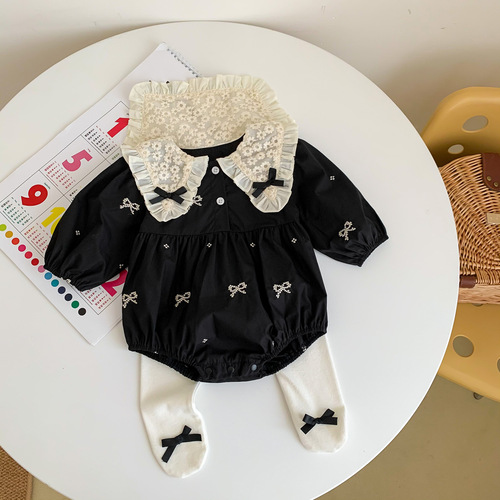 INS Fall Outfit Sister Skirt Baby Doll Collar Lace Embroidered Girls' Long Sleeve Climbing Suit Stylish Children's Dress Outing Dress