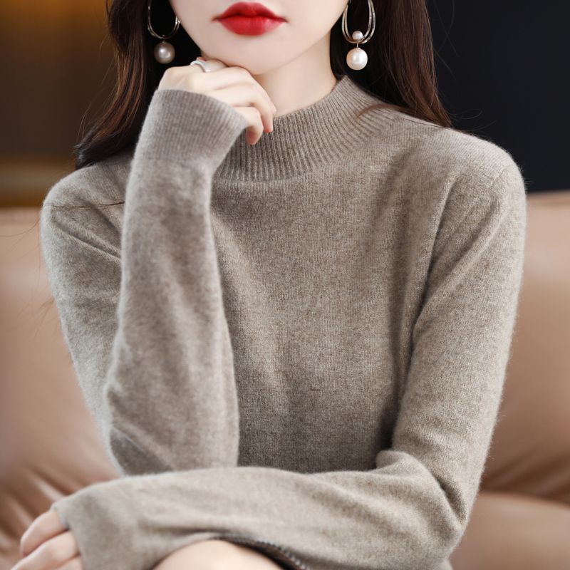 Woolen solid color knitted sweater