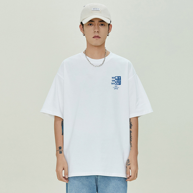 NASAGISS nombre conjunto pesado algodón camiseta de manga corta hombres y mujeres misma marca de moda suelta pareja juventud verano