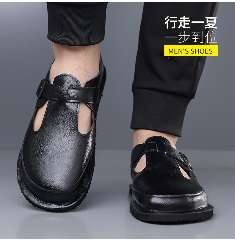 Dép sandal nam bít mũi kiểu La Mã cỡ lớn chống trượt, đế cao su, thoáng khí — Màu nâu, màu đen chi tiết 5