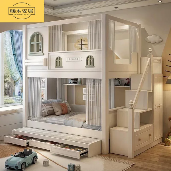 Modern Minimalist High-Low Bunk Bed, Double-Layer Bed, Multifunctional Home Bedroom Combination, Children's Bunk Bed
