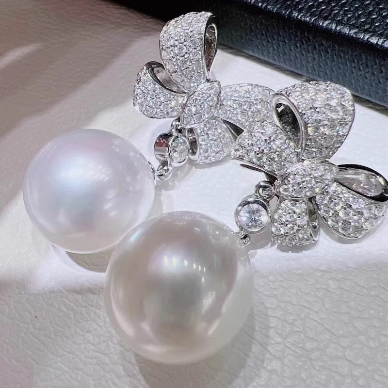 Pendientes colgantes de lazo con perla estilo princesa_voghion.com