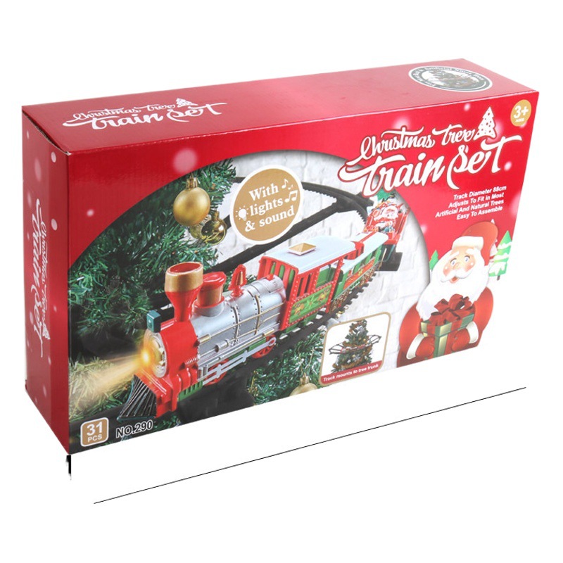 Transfronterizo tren de simulación de sonido eléctrico y luz colgante árbol de Navidad tren de Navidad coche tren de Navidad juguete de regalo