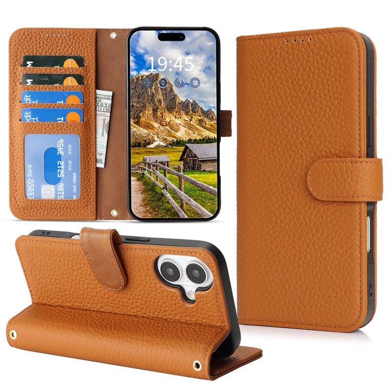 Suitable for Apple iPhone 17 Mobile Phone Case, iPhone 16E, Pebbled Genuine Leather Cover with Folded Edges Suitable for Apple iPhone 17 Mobile Phone Case, iPhone 16E, Pebbled Genuine Leather Cover with Folded Edges