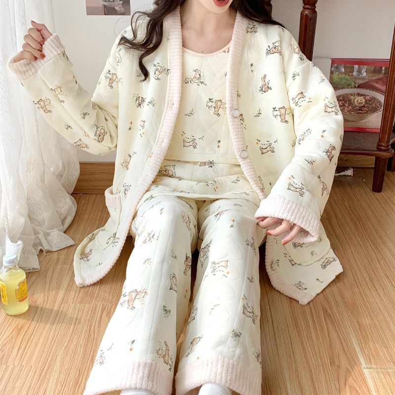 (2개) 이가이 가을 겨울 에어 코튼 산후복 3피스 슈트 임산부 파자마 가을 겨울 11월 산후 모유수유