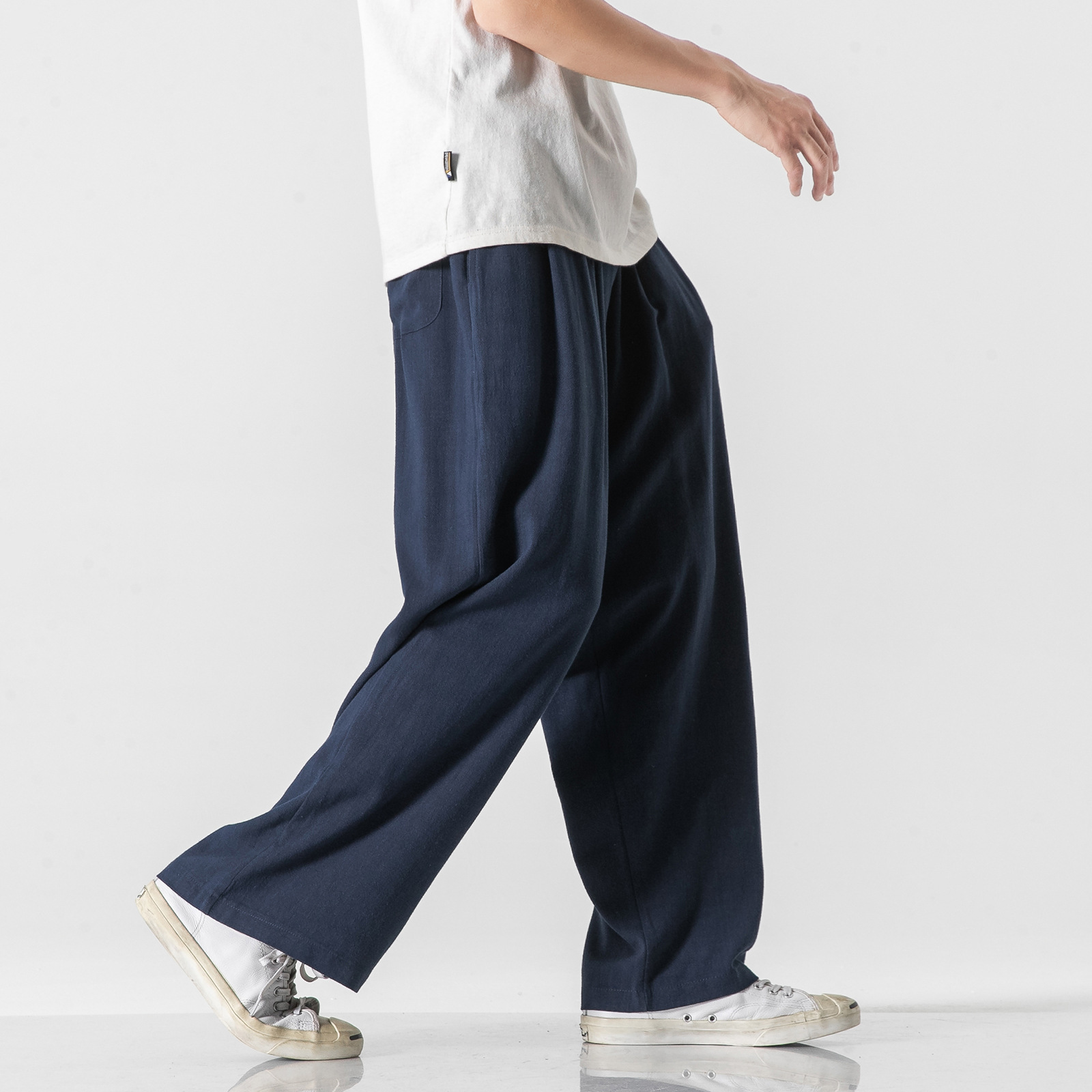 Pantalones de lino de estilo chino Pantalones deportivos rectos sueltos de los hombres ropa de algodón de verano moda nacional más tamaño pantalones de pierna ancha pantalones Casuales