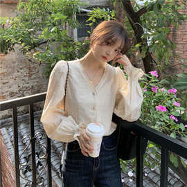 2026韩系温柔风上衣女装春秋季外穿法式设计感洋气质长袖衬衫