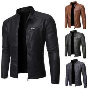 Cross-Border 2025 Autumn and Winter New European and American Men's Motorcycle Leather Jacket Jacket Stand Collar Fashionable Men's Washed Leather Jacket for Men