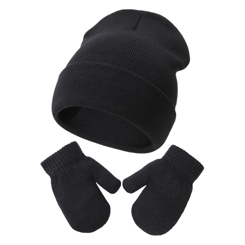 Baby's Knitted Hat Gloves Set All-match Solid Color European and American Autumn and Winter New Children's Wool Pullover Cap