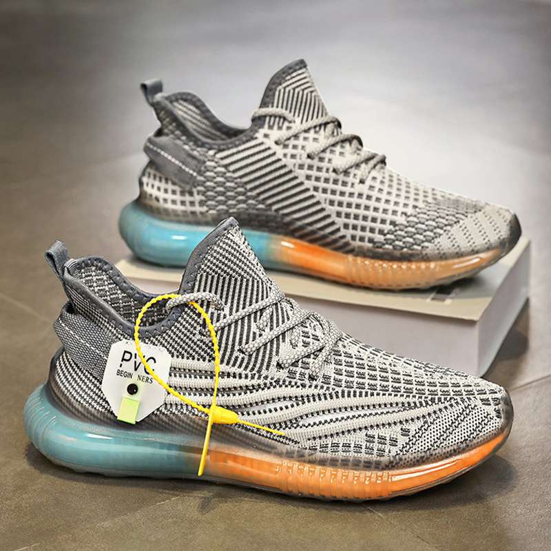 Zapatos de hombre de coco Putian transpirables de verano, deportes de tejido volador, correr, desodorante, resistente al desgaste, amortiguador, zapatos de moda con hoja