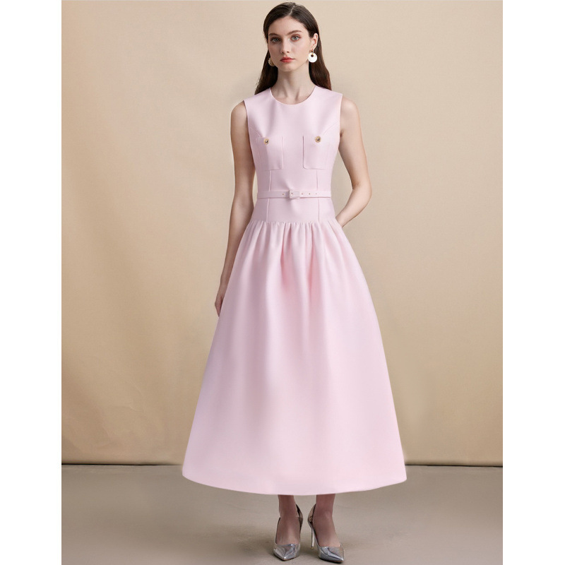 French Dress for Women 2026 New Style Ladylike Round Neck Patch Pocket Waist Slimming Sleeveless Pure Color Party Dress French Dress for Women 2026 New Style Ladylike Round Neck Patch Pocket Waist Slimming Sleeveless Pure Color Party Dress