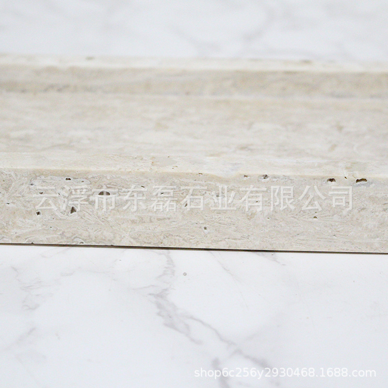 Bandeja decorativa de travertino natural para almacenamiento en el hogar y alojamientos, bandeja de almacenamiento de alta gama para lavabo de baño, aromaterapia de lujo ligero.