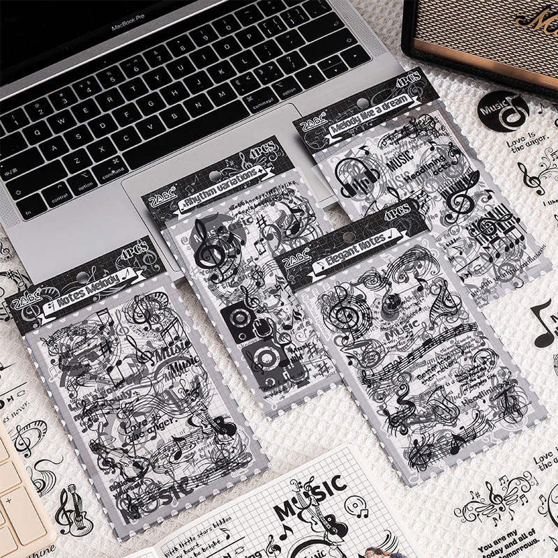 Suya nota transparente pegatinas impermeables pet diy diario de mano pegatinas decorativas pegatinas transfronterizas notas retro instrumento musical pegatinas