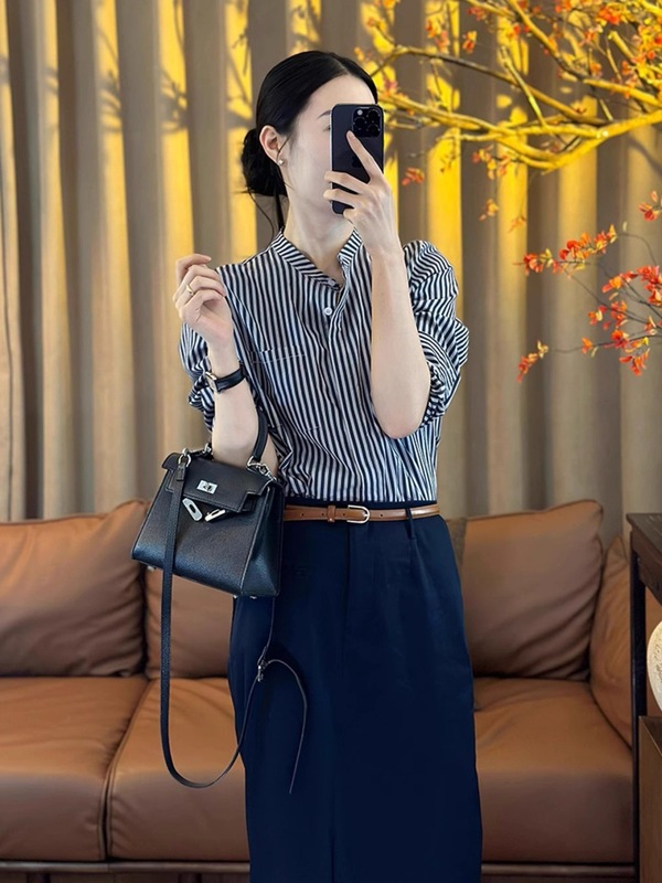 早秋时尚穿搭一整套装女洋气质显瘦条纹衬衫高腰半身裙两件套装女|undefined