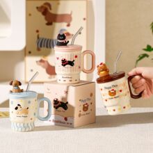 俏皮卡通萌宠动物马克杯办公室带盖大容量陶瓷水杯生日礼物伴手礼