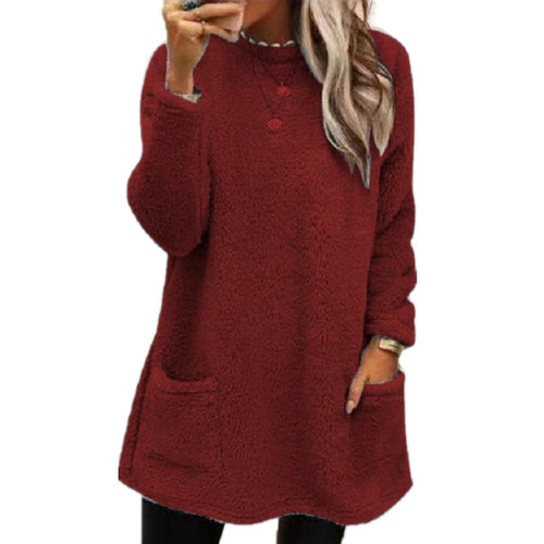 2025 European and American Amazon Independent Store TEMU Cross-border New Women's Long-sleeved Pockets Plush Sweatshirt T-shirt Top