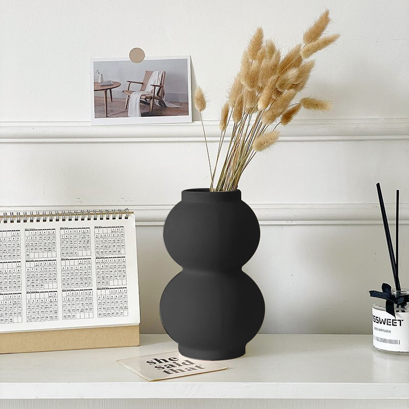 Decoraciones de jarrones de cerámica negra retro encimera blanca flores secas arreglos florales minimalistas modernos decoración de la sala de estar del hogar