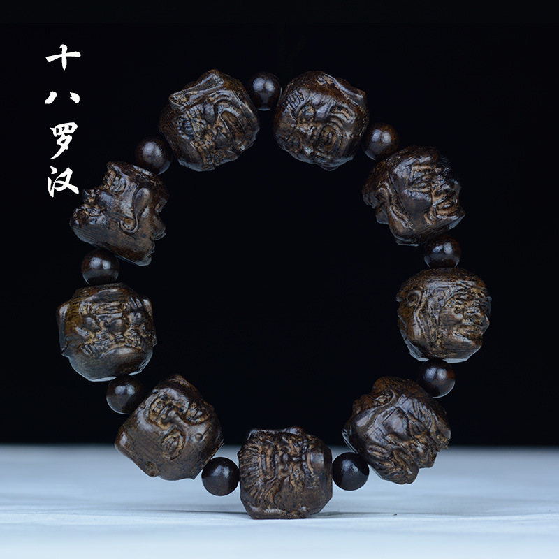 皮灰木黑檀雕刻手串十八罗珠个性手链木质文玩工艺珠木