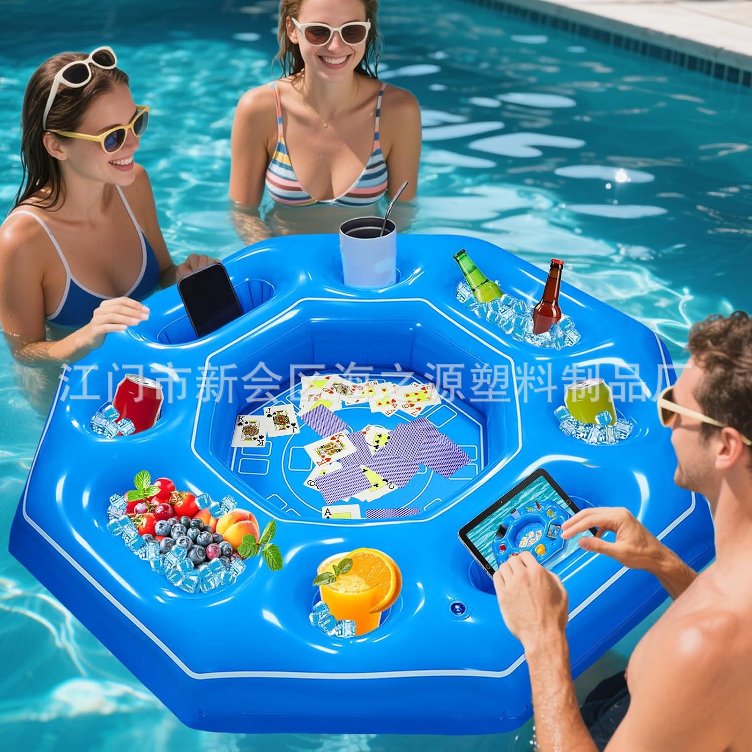 Inflatable Floating Bed Octagonal Thickened Pvc Game Table Adult Pool Waterproof Poker Card Game Water Party
