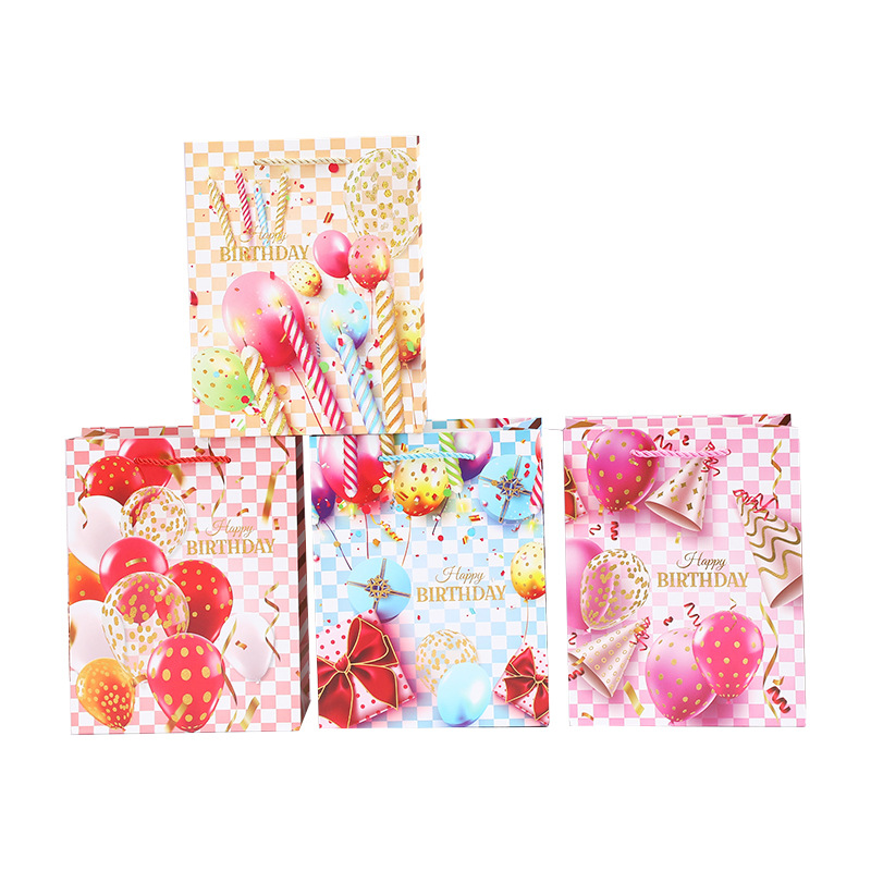 新款生日烫金礼品袋生日派队礼物手提袋外贸跨境白卡纸袋现货批发