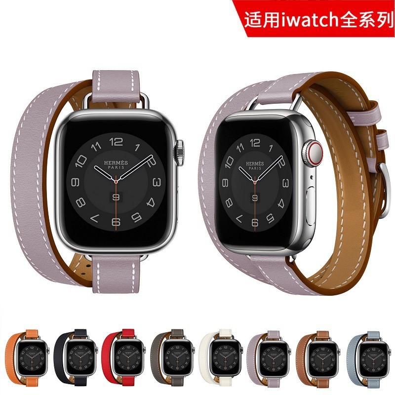 Correa de adelgazamiento de cuero genuino para Apple Watch iwatch8/7/6/5/4/3/SE doble círculo correa de cintura pequeña