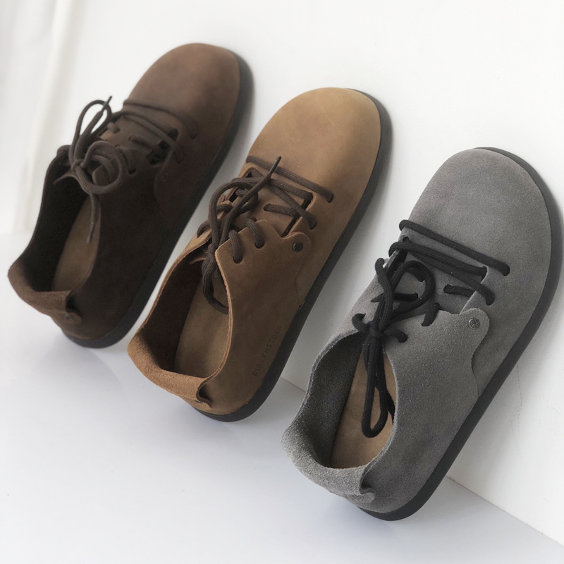 Summer Cork Genuine Leather Retro Lace-Up High Heels, Horse Leather Small Leather Shoes, Birkenstock-Style Shoes, Versatile Color-Blocking Retro Style