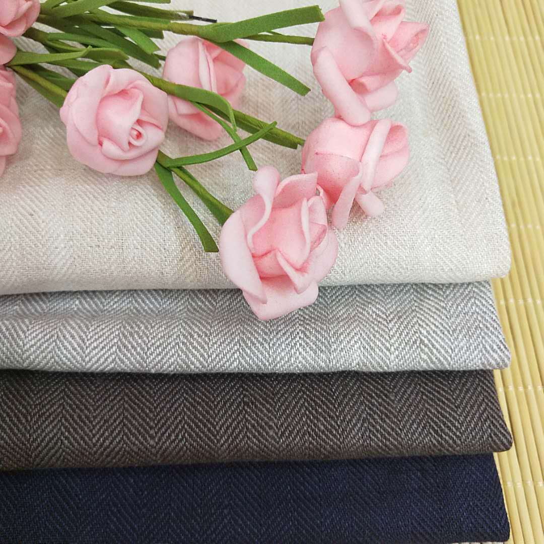 纯亚麻色织面料亚麻人字斜纹西装衬衫面料亚麻斜纹鱼骨纹现货