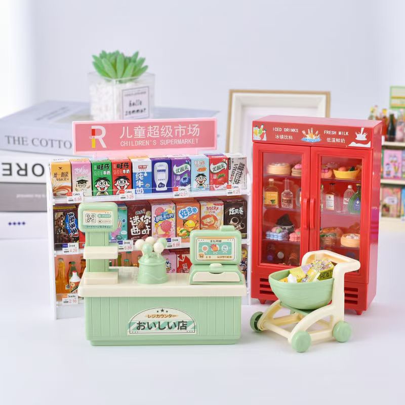 Simulación de mini miniature supermercado estante de bocadillos estante de escena de muñeca modelo de casa pequeña decoración juguetes caseros