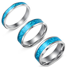 亚马逊新款货源欧美标准美码钛钢饰品蓝色仿澳宝男女钛钢戒指手饰