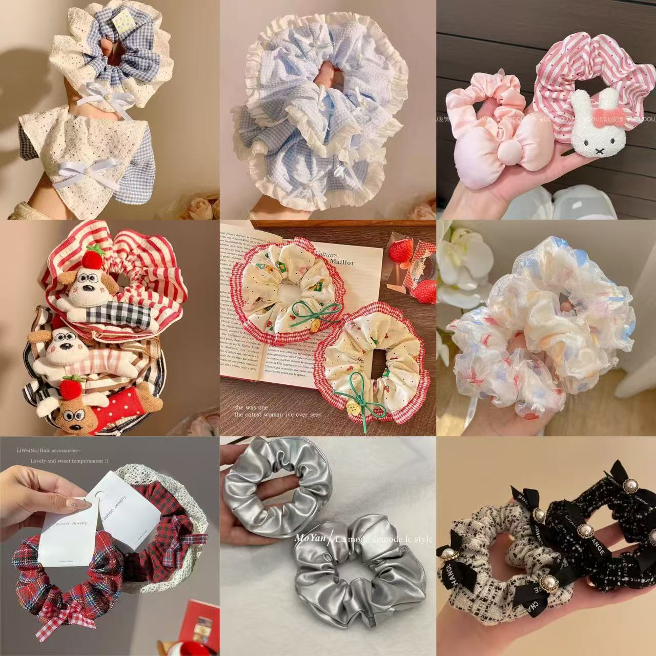 韩系大肠发圈慵懒风女头绳高级感丸子头方巾大肠圈头花发绳发饰集