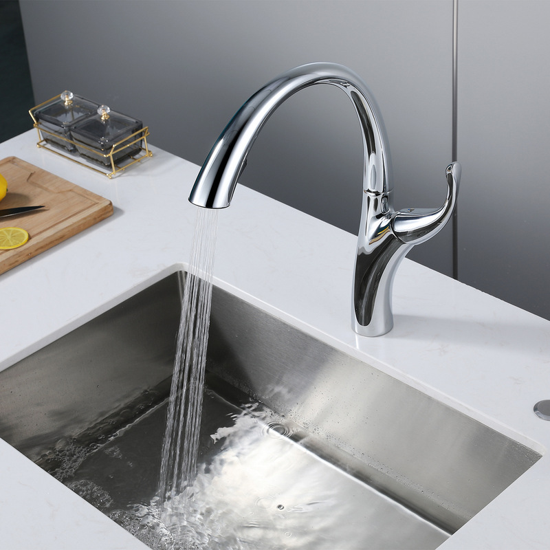 Electroplating hidden drop-down faucet copper kitchen hot and cold faucet pull-out kitchen bowl swan faucet