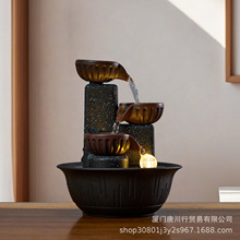 跨境外贸桌面流水摆件循环生财风水轮水车茶台小型喷泉水节日装饰