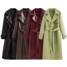 TAOP&ZA早秋新款女装欧美风优雅时尚气质显瘦长款皮衣风衣