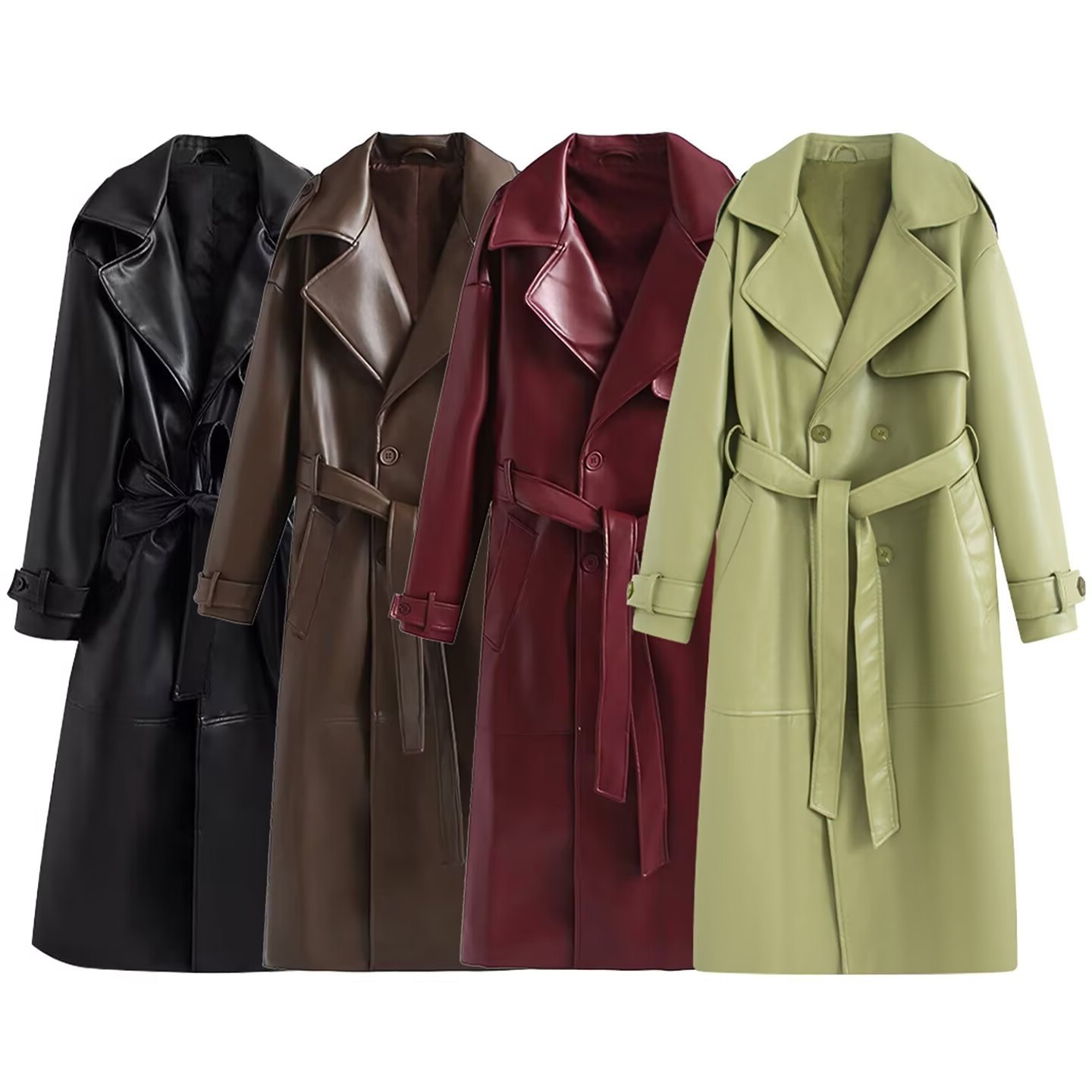 TAOP&ZA早秋新款女装欧美风优雅时尚气质显瘦长款皮衣风衣