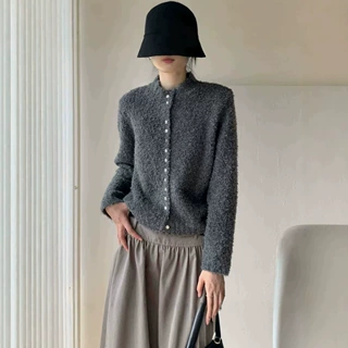 软糯圈圈纱针织开衫女2026秋冬新款韩系圆领长袖百搭温柔上衣外套