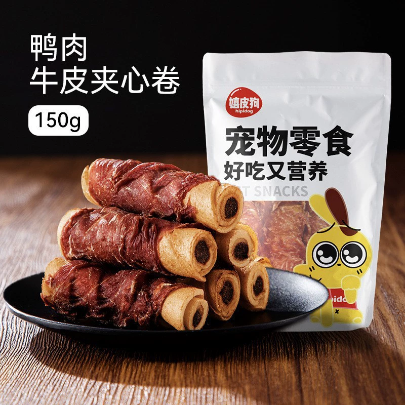 Утиное мясо Яловая кожа Сэндвич-ролл для собак Шлифовальная палочка Маленькая и средняя собака Тедди Золотистый ретривер Награда за облегчение корма для домашних животных