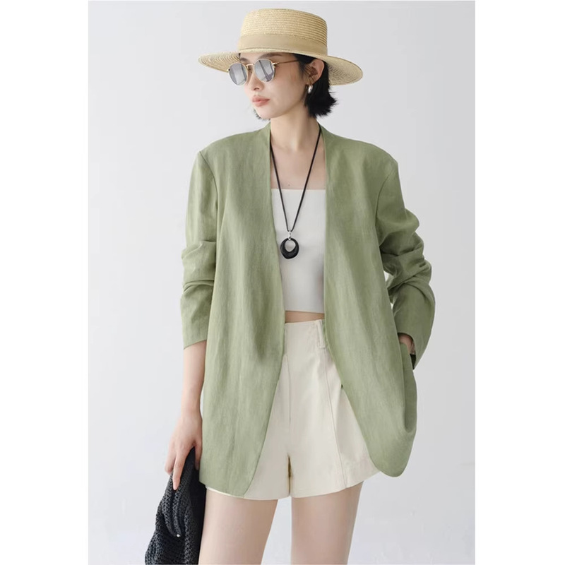 Linen Blazer with a Relaxed Feel, 2026 New Design, V-Neck Casual Top 1260, 26 Spring/Summer New Women's Style
