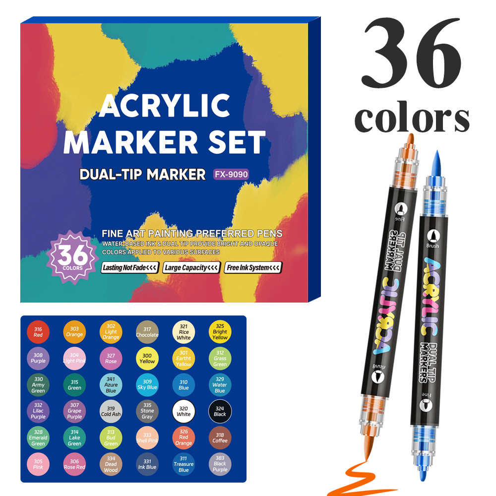 Amazon venta caliente doble cabeza acrílico marcador bolígrafo tipo plegable dibujo marcador bolígrafo conjunto de pincel especial para estudiantes de pintura