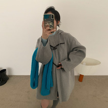 苏奈 40%羊毛韩系牛角扣连帽外套女秋冬保暖中长款风衣tableblue
