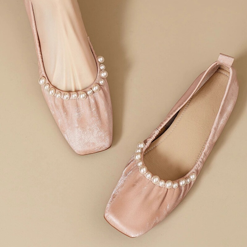 Super soft ~~ sweet pearl flat ballet shoes women's new Chinese style soft bottom bean shoes milk shoes