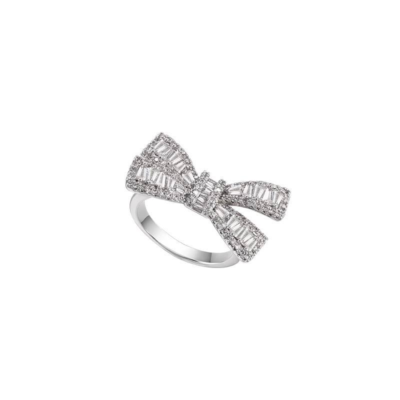 S925 Sterling Silver Micro-Inlaid Zircon Bowknot Sparkling Diamond Ring For Women, Niche High-End Fashion, Adjustable_voghion.com