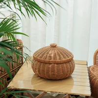 Имитативная ротанговая фруктовая корзина для хранения с крышкой, корзина для конфет и закусок на стол в гостиной, кухонная яйцевница